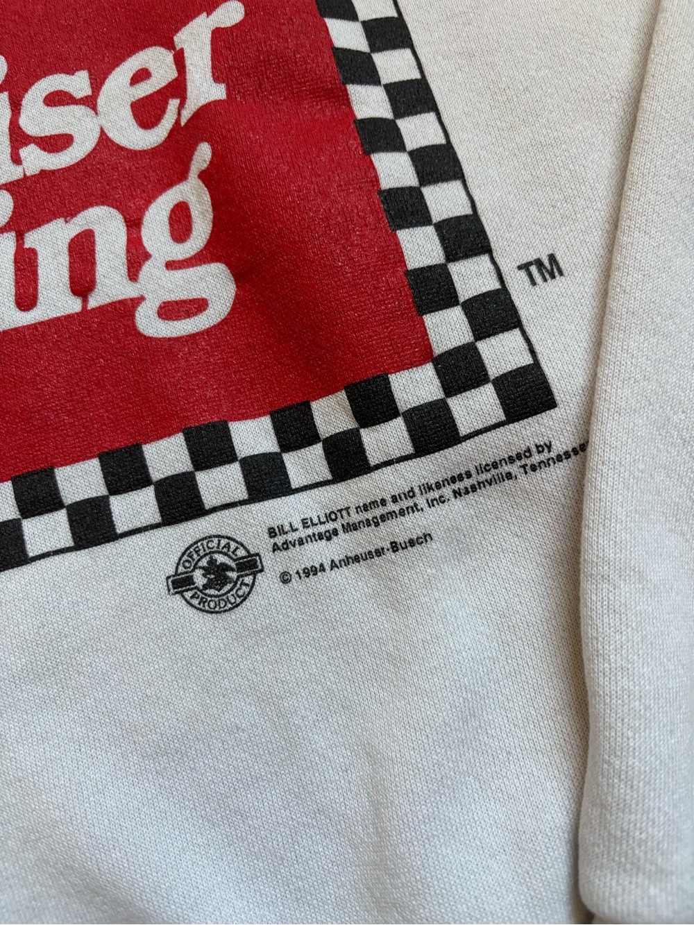 Vintage 1994 Budweiser Racing White Crewneck with Red Logo and Black Checkers - Picture 4 of 6